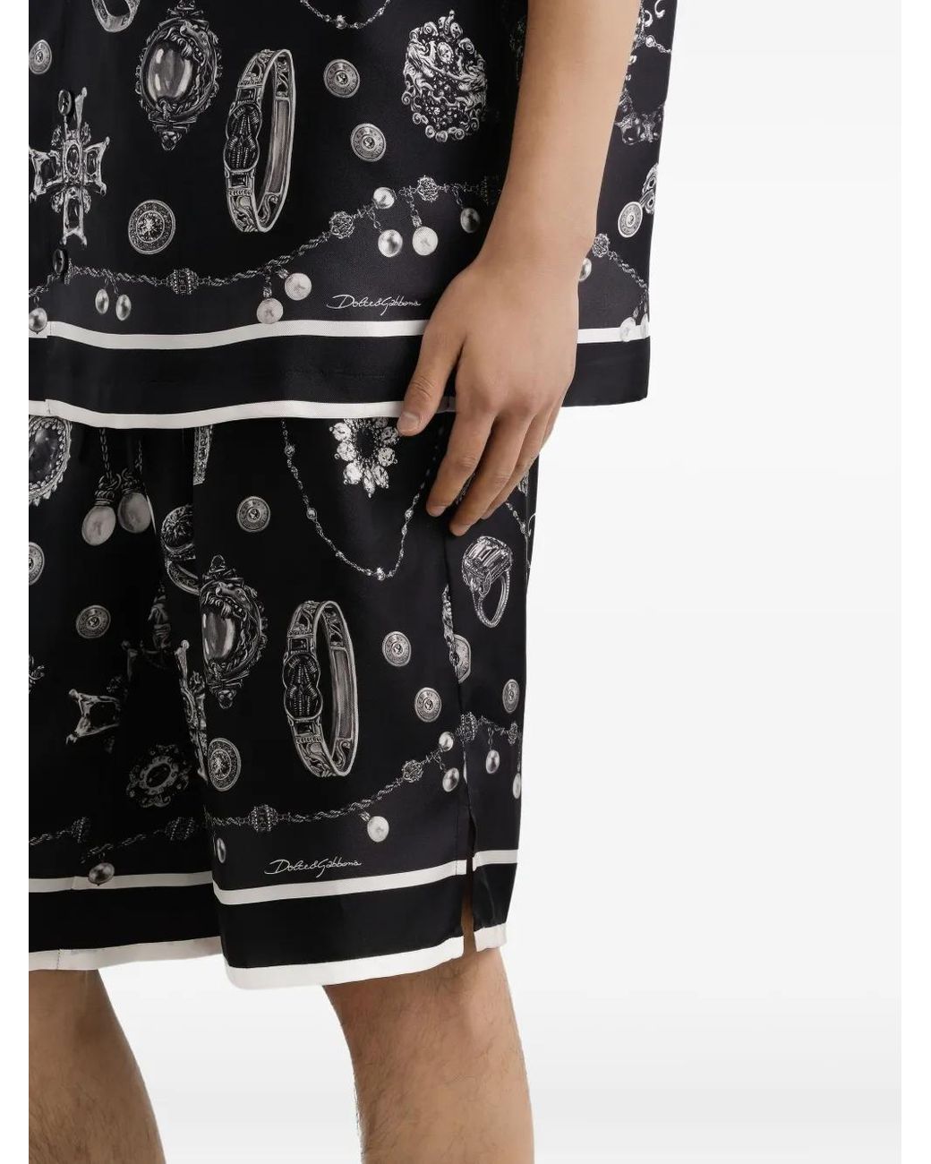 Dolce & Gabbana Black Jewellery-Print Drawstring Shorts for men
