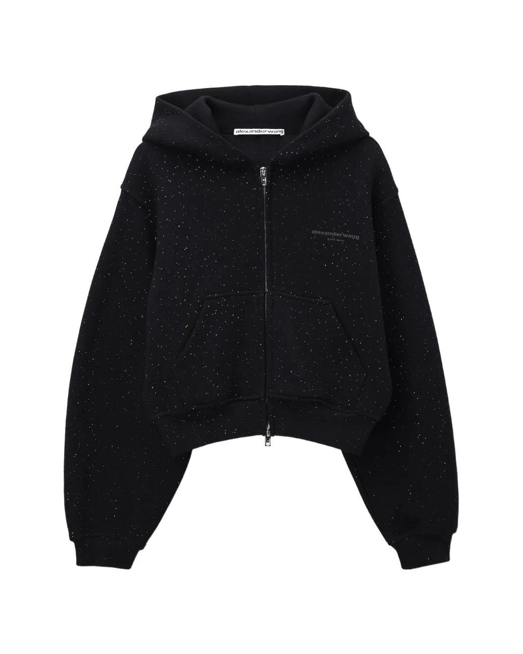 Alexander Wang Black Zip-Up Hoodie W/ All Over Hotfix