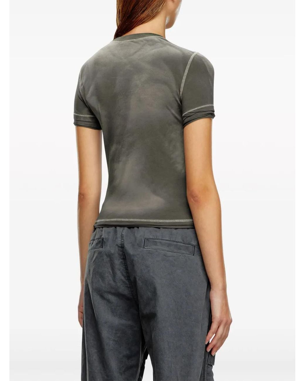 DIESEL Gray Embroidered Crew Neck T-Shirt
