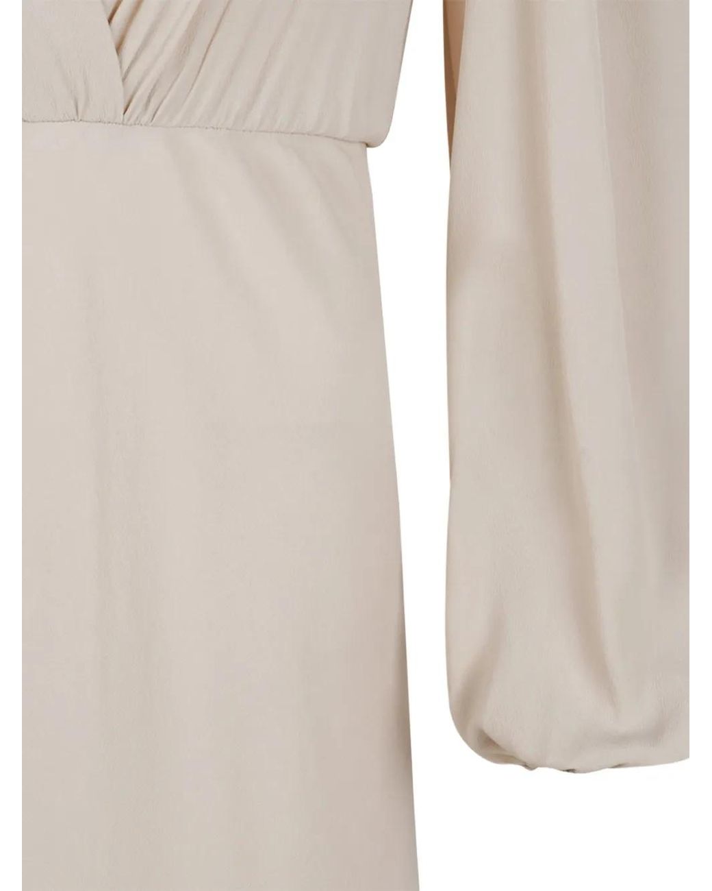 Douuod White Gathered-Detail Long-Sleeve Maxi Dress