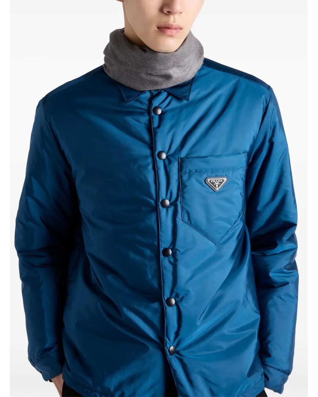Camisa Con Logo Triangular Prada de hombre de color Blue