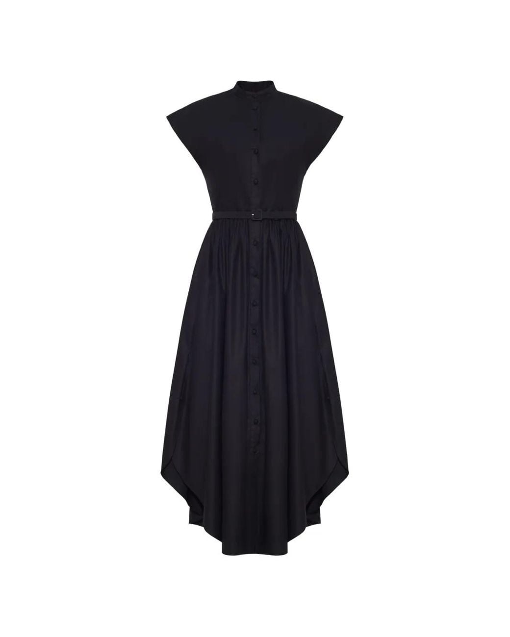 Adam Lippes Blue Geneveive Belted Flared Dress