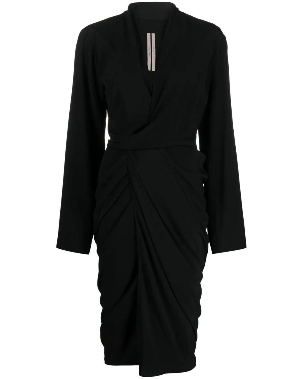 Rick Owens Black Side-Tie Crepe Wrap Dress