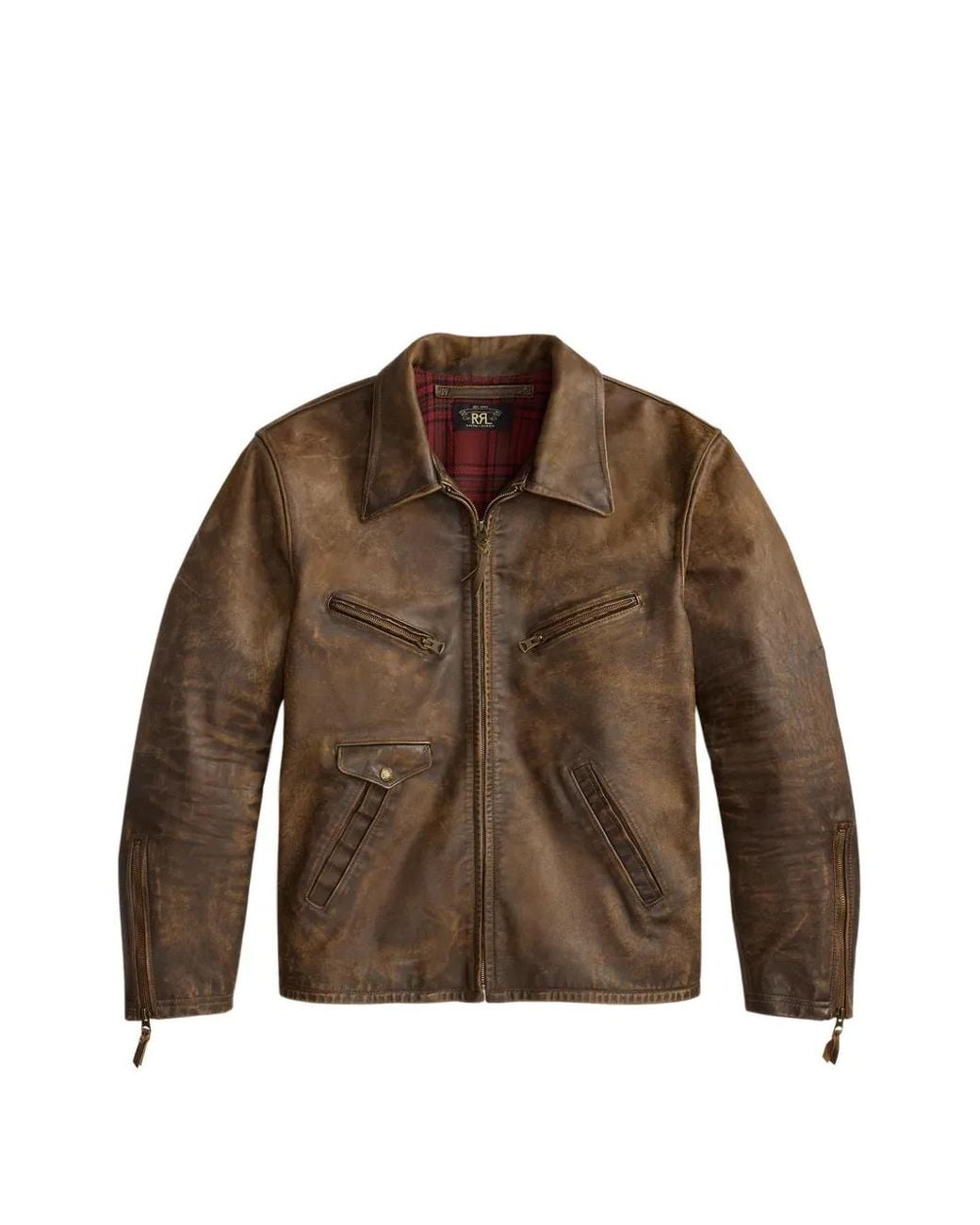 RRL Brown Zip Leather Jacket for men
