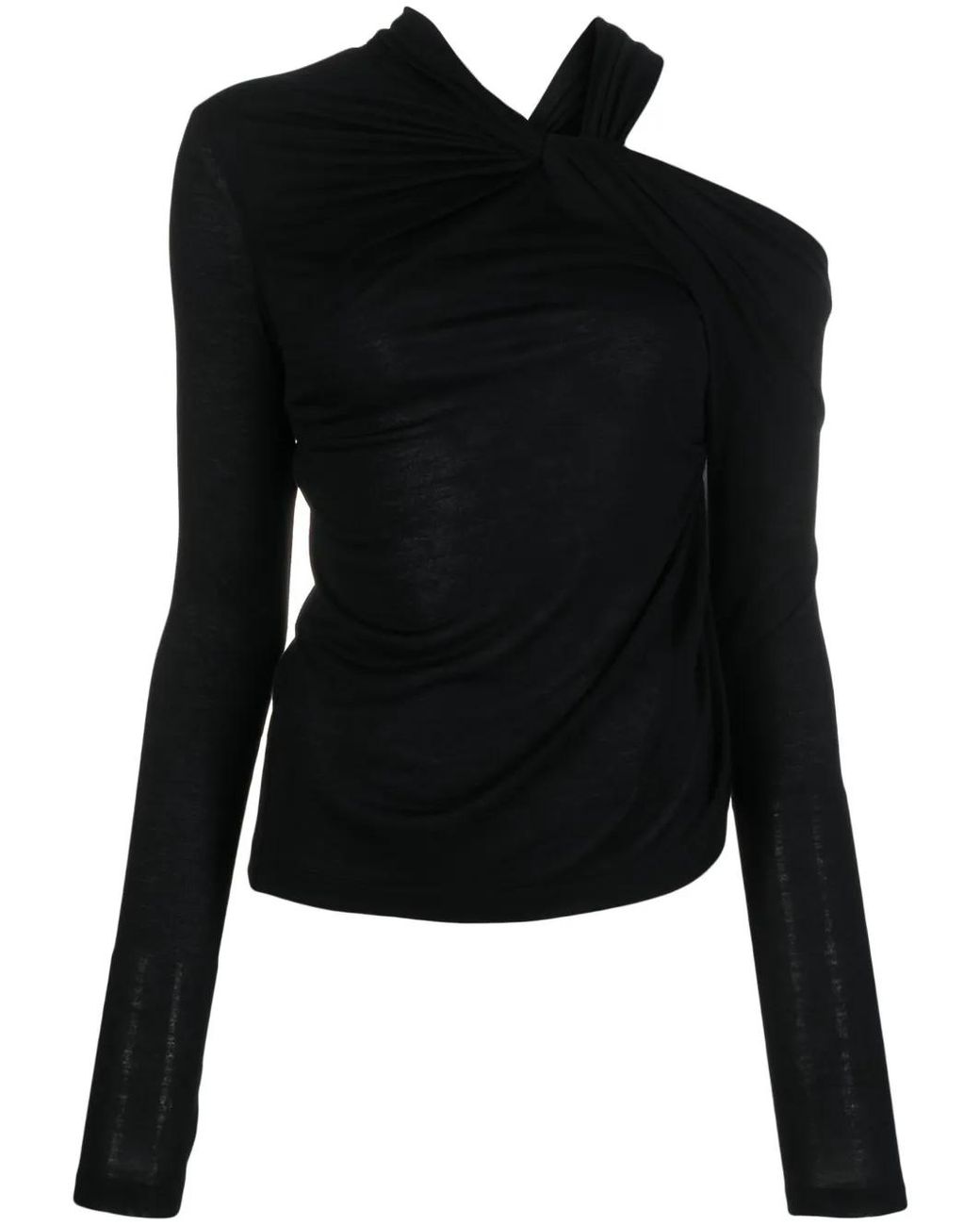 Helmut Lang Black Cold-Shoulder Twisted Blouse
