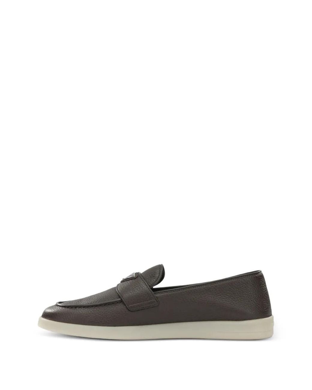 Prada Gray Logo-Plaque Pebbled-Leather Loafers for men