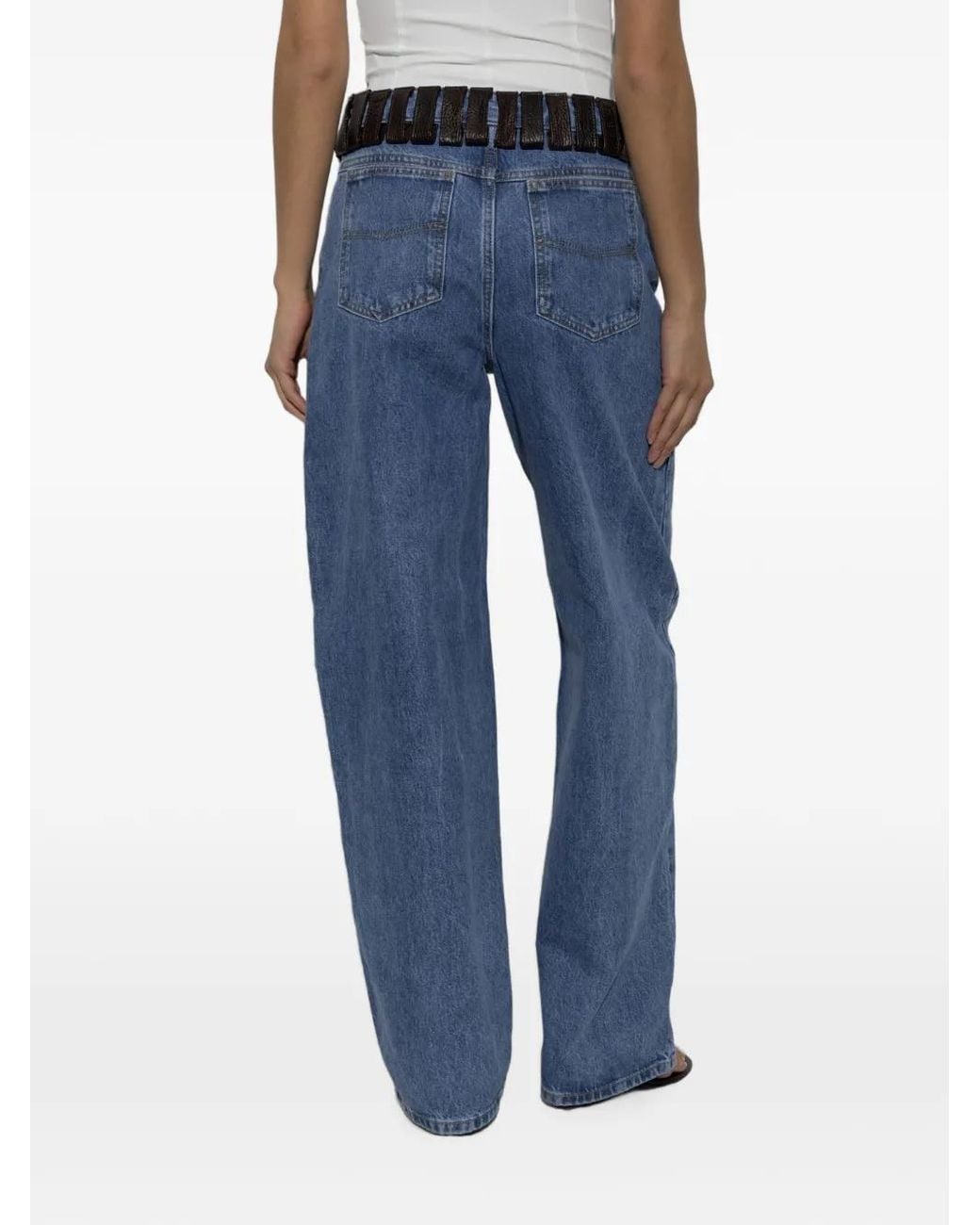 IRO Blue Archies Leather-Trimmed Jeans