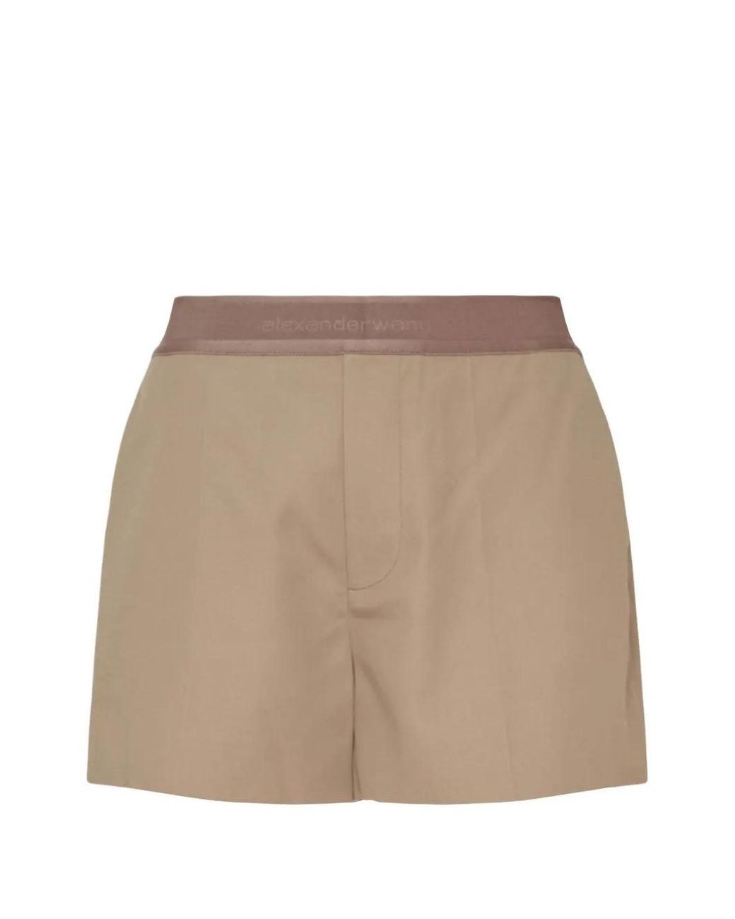 Alexander Wang Natural Logo-Waistband Tailored Shorts