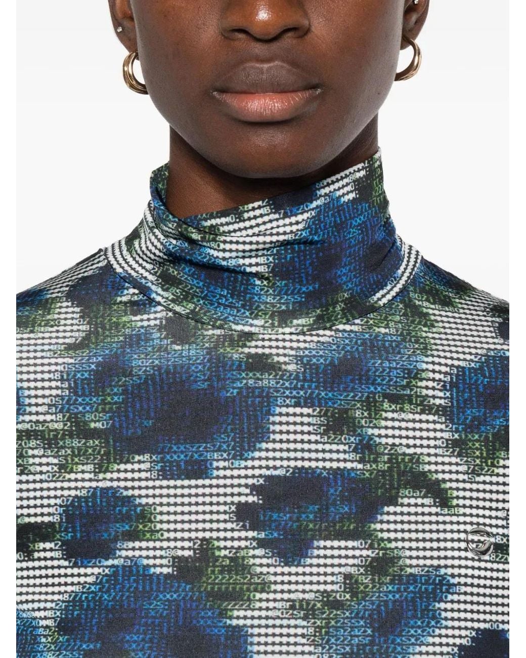Coperni Blue Floral-Print High-Neck Top