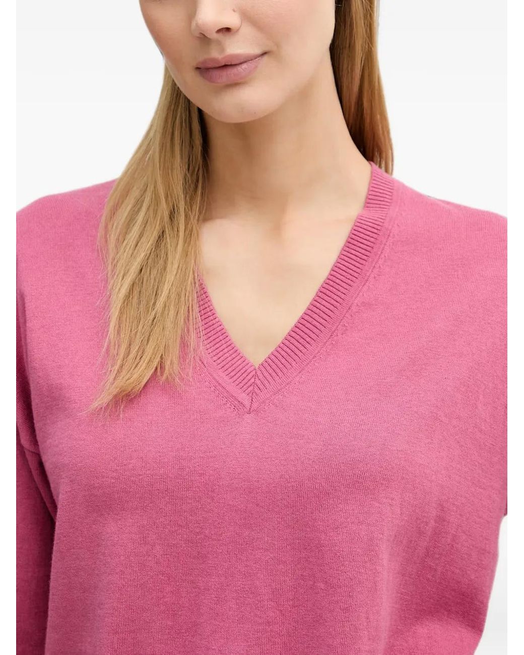 Benetton Red V-Neck Ribbed-Trim Sweater