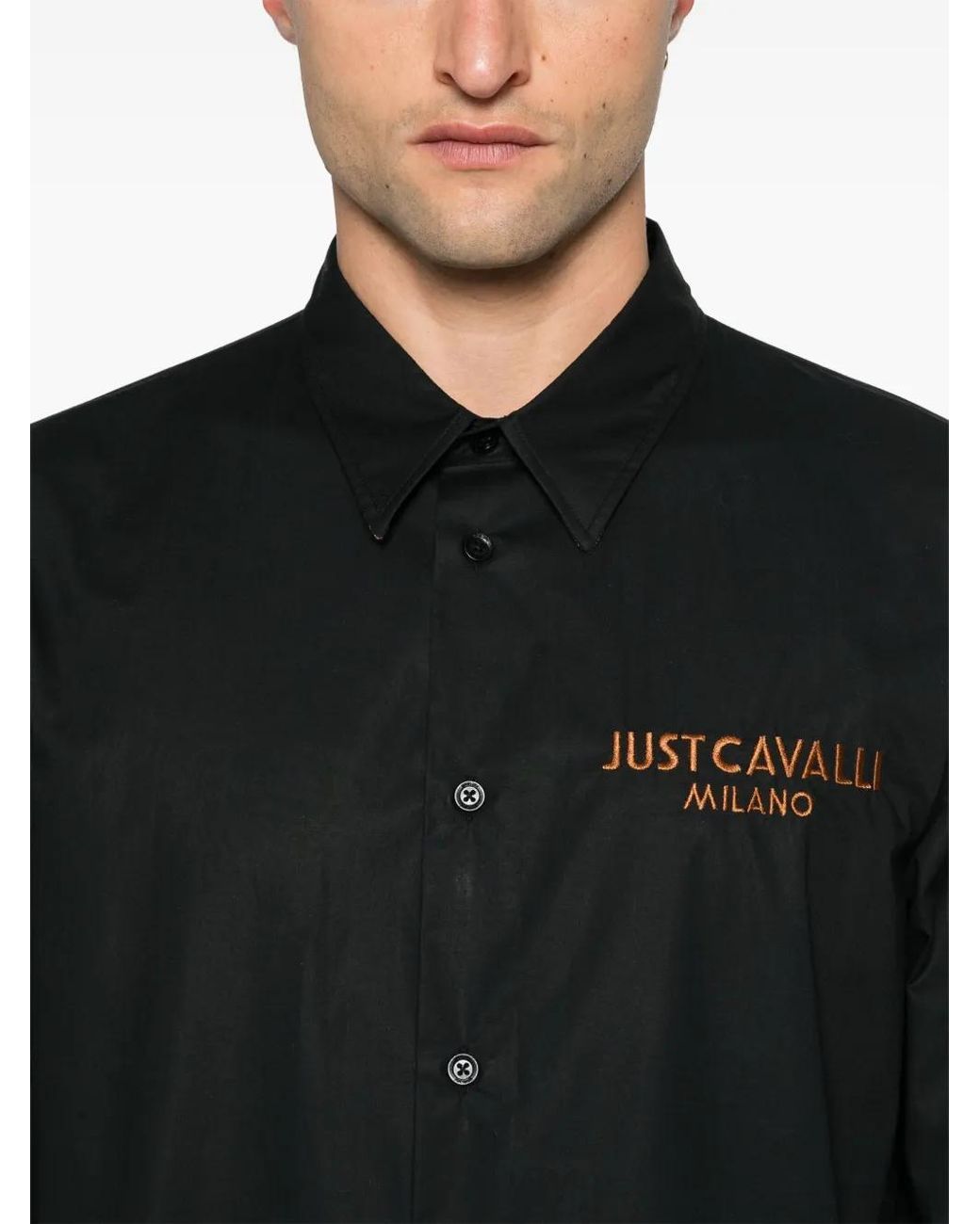 Just Cavalli Black Logo-Embroidered Shirt for men