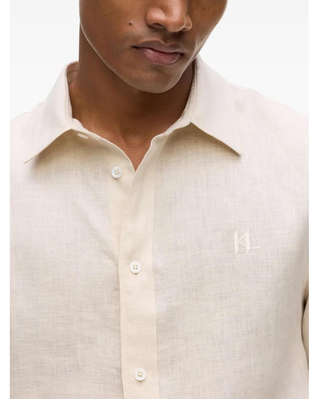 Karl Lagerfeld White Monogram Linen Shirt for men