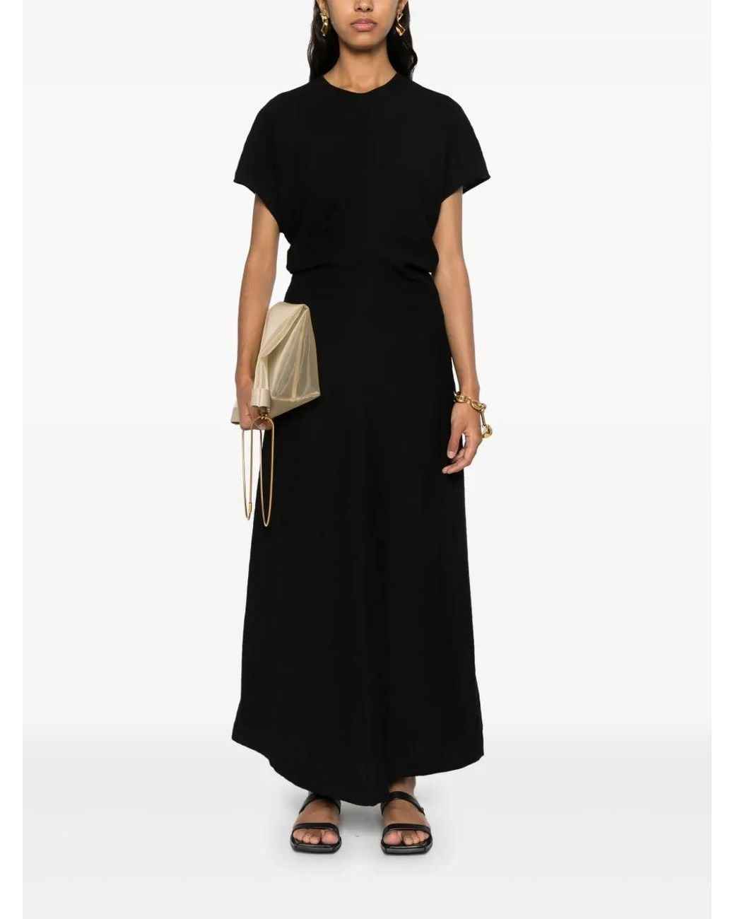TOTEME Slouch-Waist Pliss Midi Dress in Black | Lyst