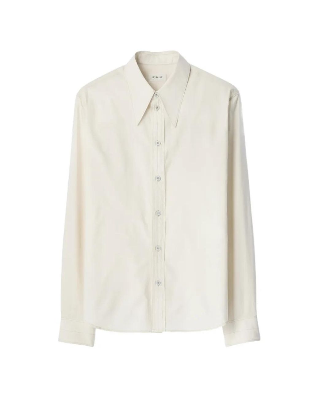 Lemaire White Chemise À Col Pointu En Soie De Coton Délavé