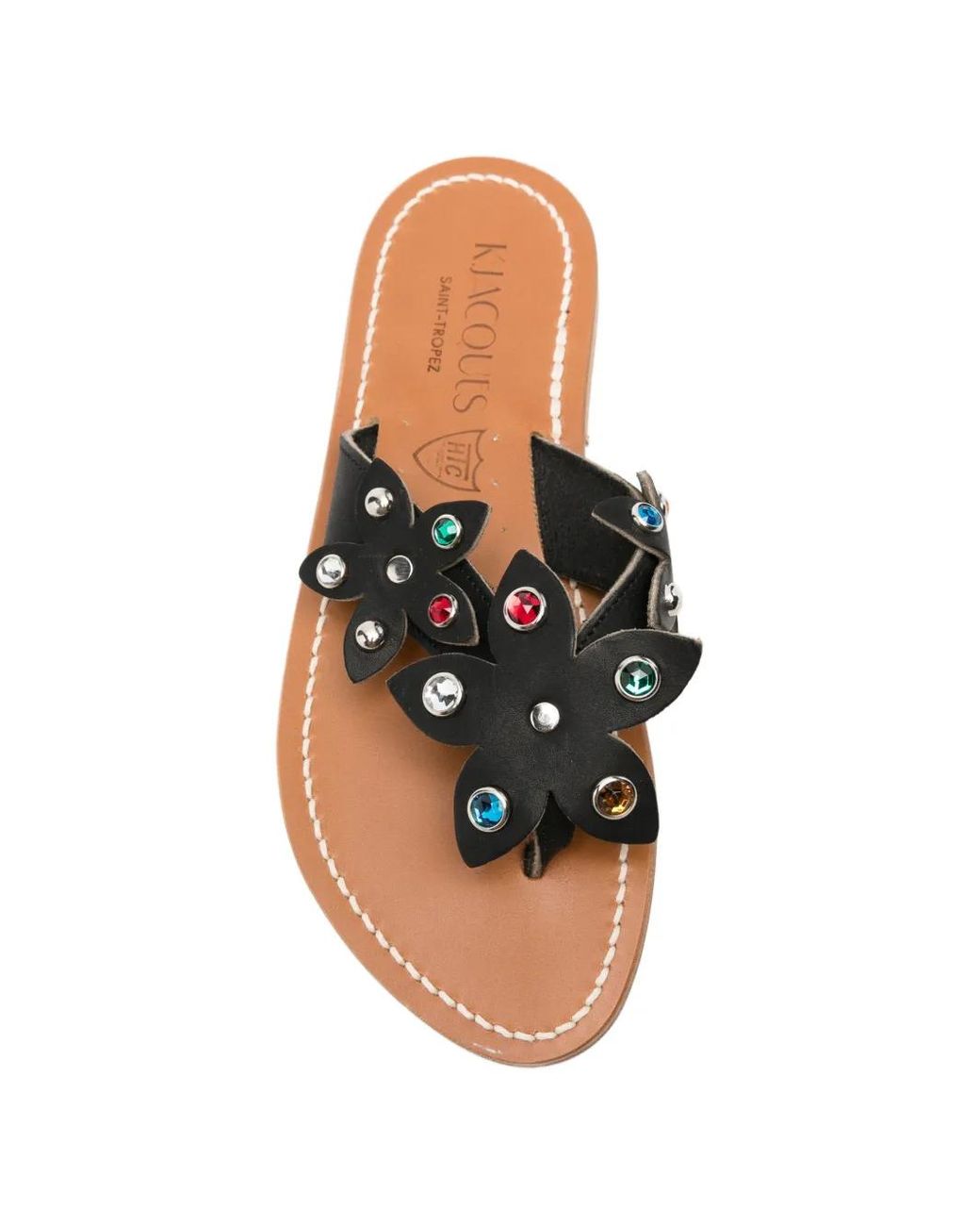 K. Jacques Black Caravelle Crystal-Embellished Floral-Appliqué Sandals