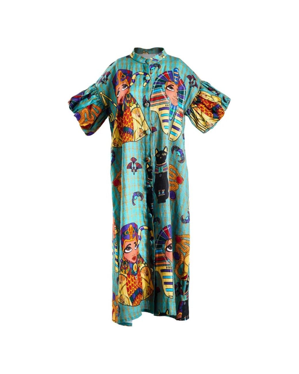 A.nty Story Blue Lady Breonna Puff-Sleeve Midi Dress