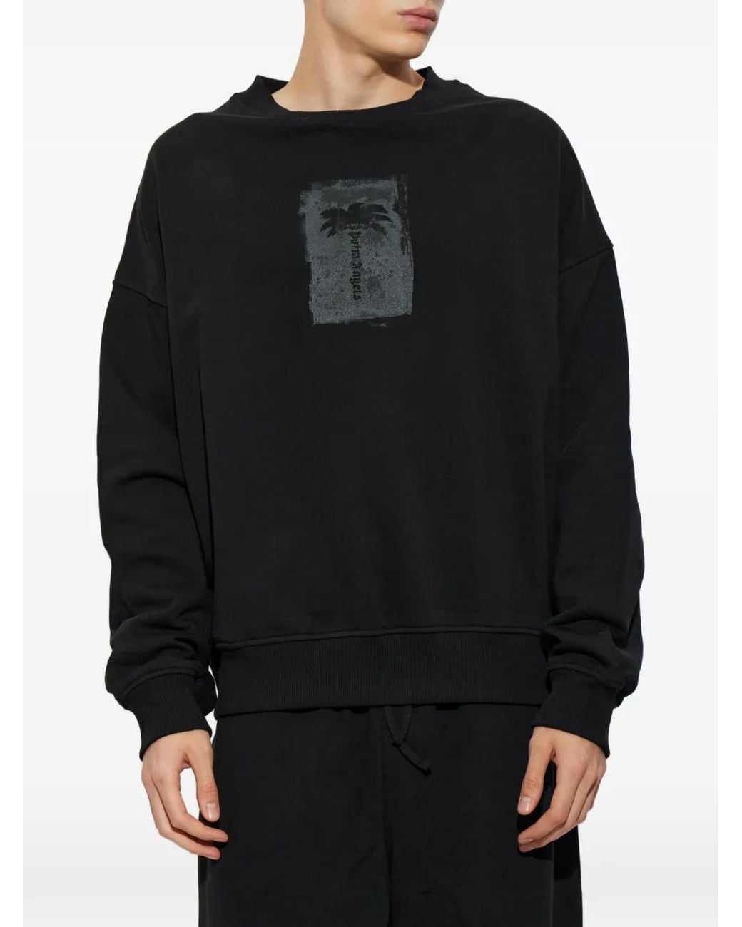 Palm Angels Black Palm-Print Sweatshirt for men