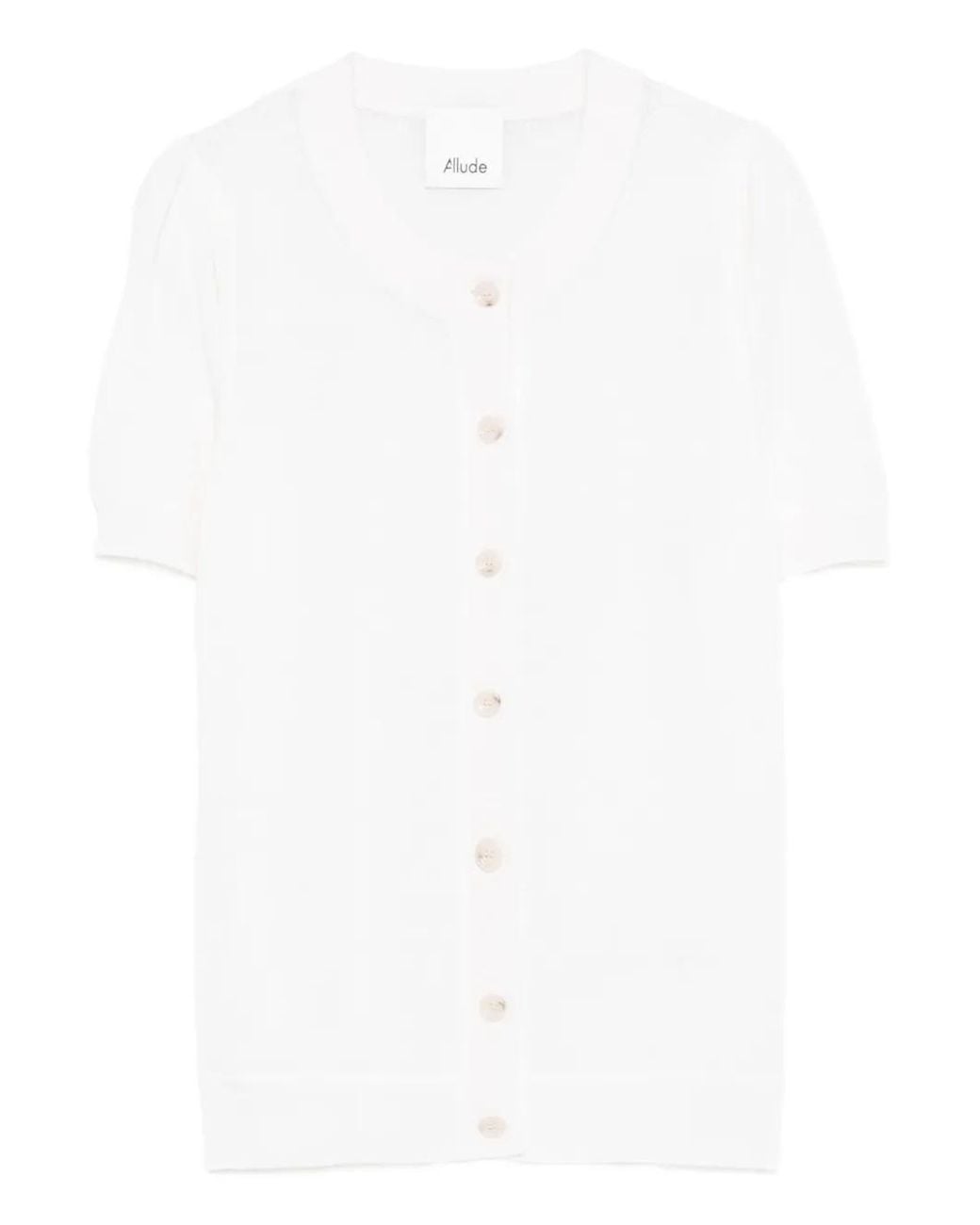 Allude White Button -Fastening Short-Sleeve Cardigan