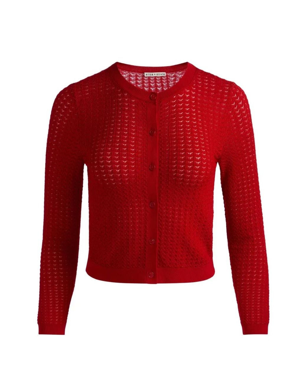 Alice + Olivia Red Pointelle-Knit Cardigan
