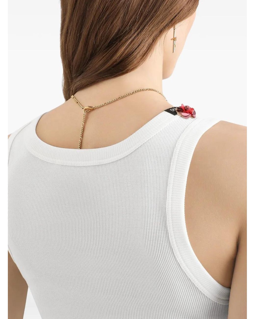 Dolce & Gabbana White Floral-Applique Buttoned Tank Top