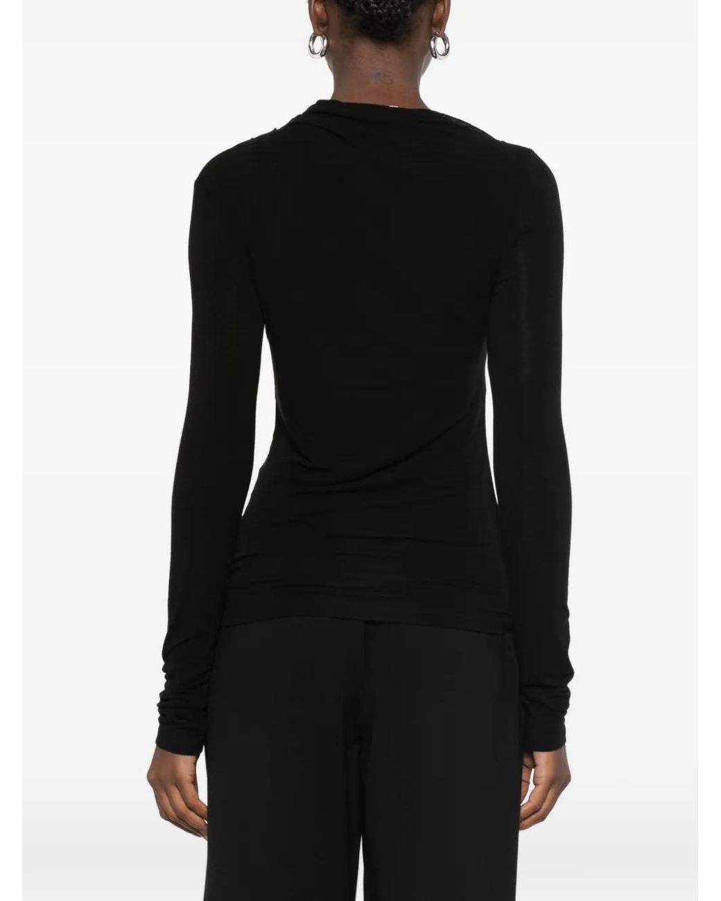 Imperial Black Draped Long-Sleeve Top