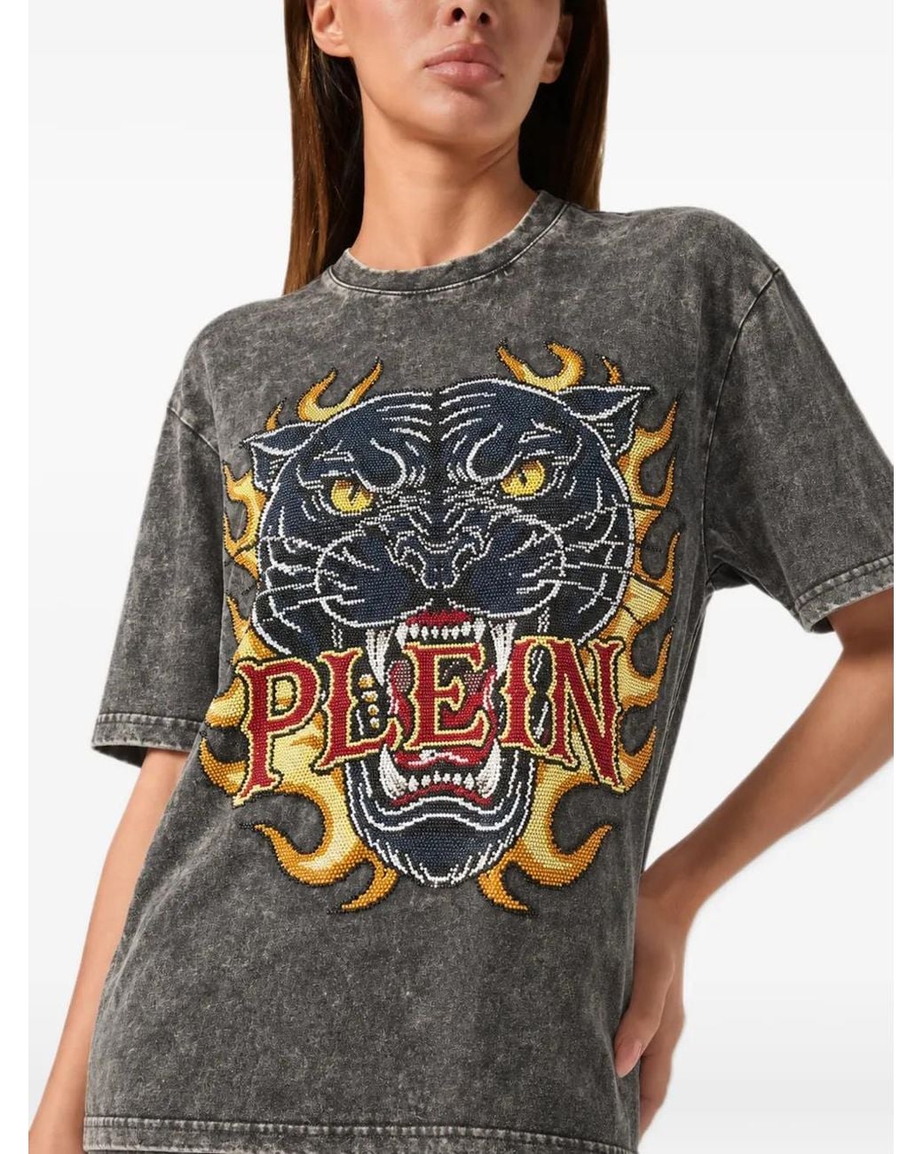 Philipp Plein Gray T-Shirt Urban Jungle Strass