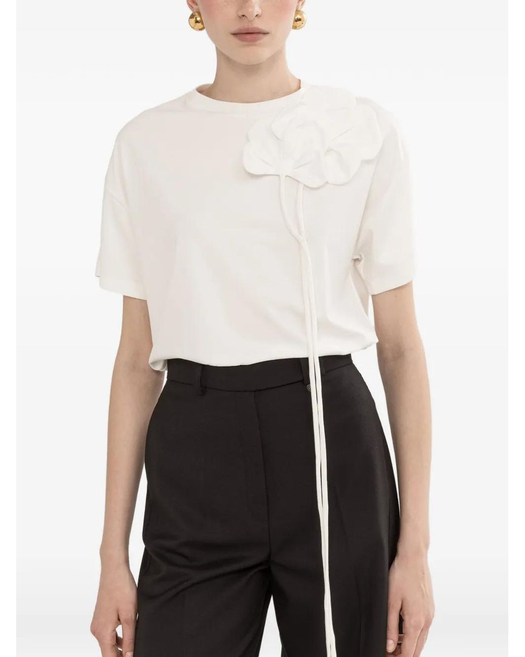 Nissa White Floral-Appliqué T-Shirt