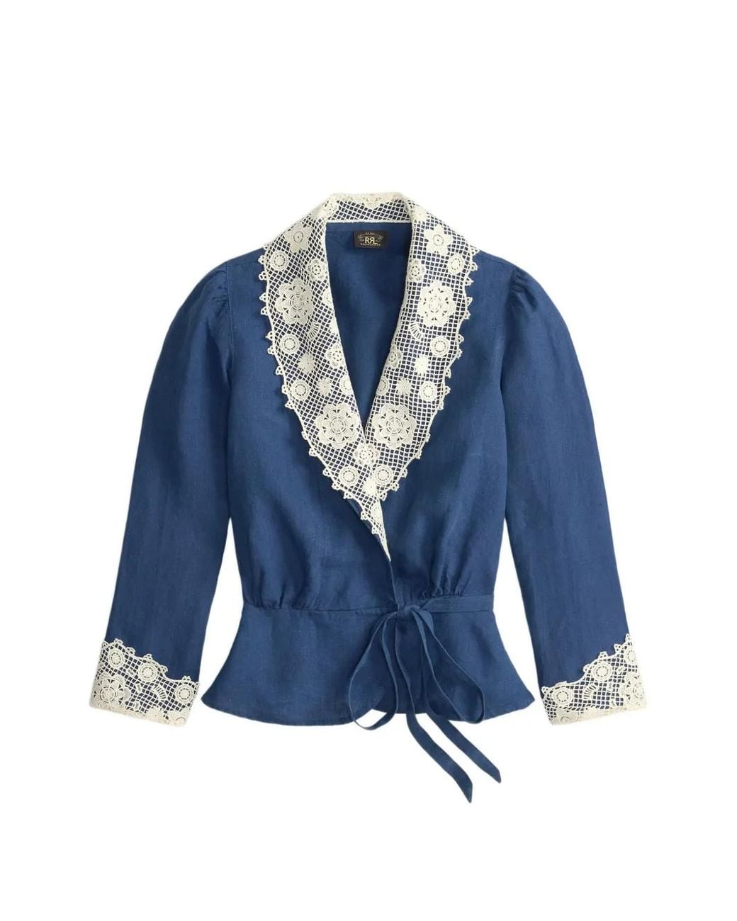 RRL Blue Lace-Trim Wrap Blouse