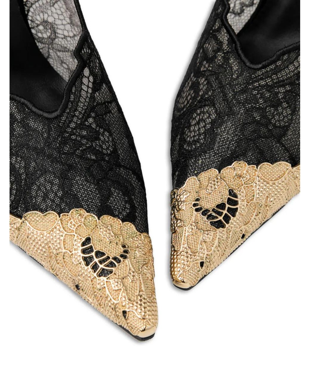 Jimmy Choo Black Faiz 100 Lace Metal-Toe Pumps