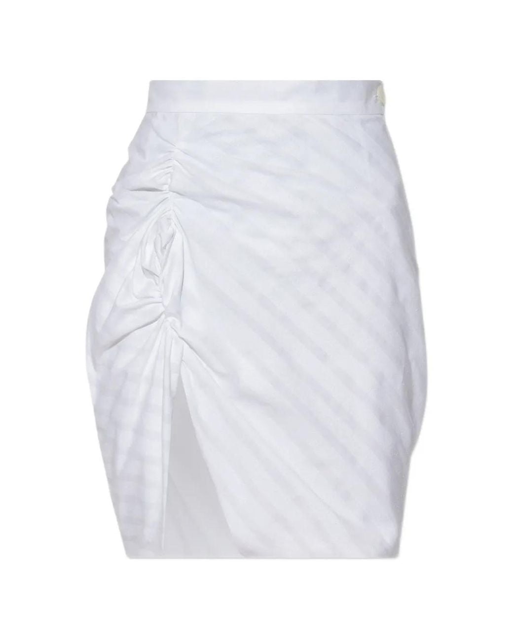Vivienne Westwood White Striped Cotton Gathered Slit Skirt