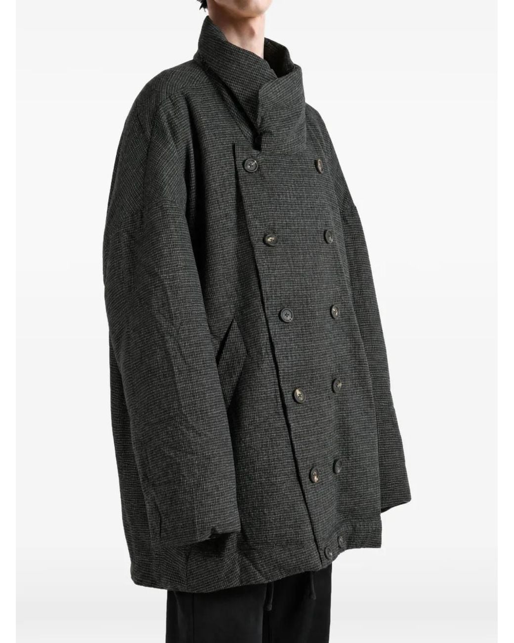 Ziggy Chen Tattersall Double-Breasted Check Coat in Gray for Men | Lyst