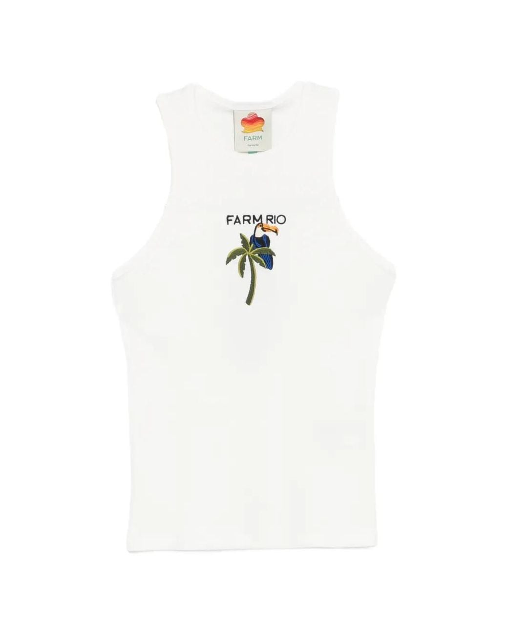 Farm Rio White Tucanissimo Embroidered Organic Cotton Tank Top