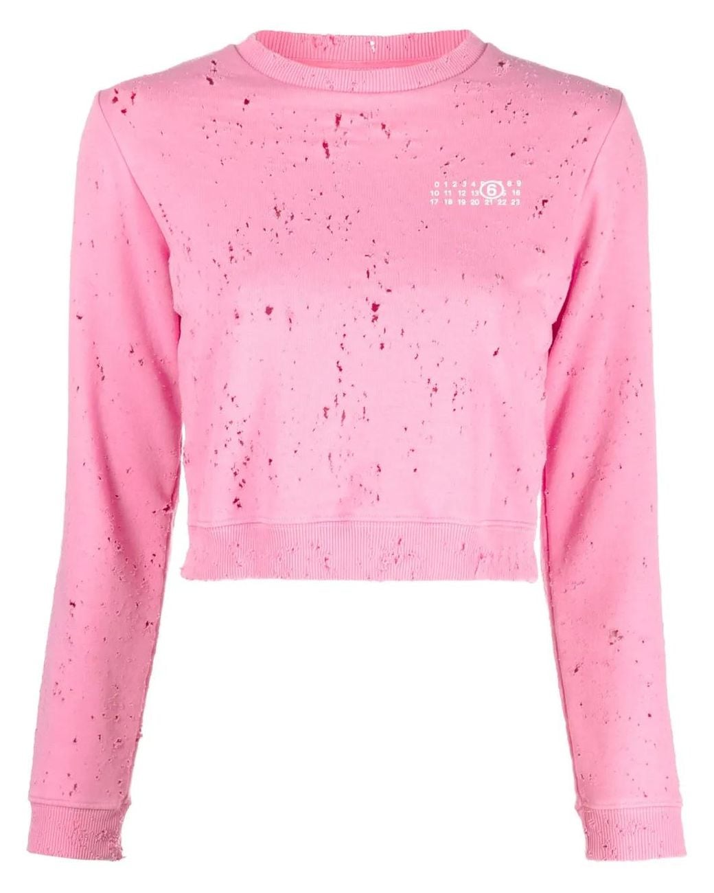 MM6 by Maison Margiela Pink Distressed Logo-Print Sweatshirt