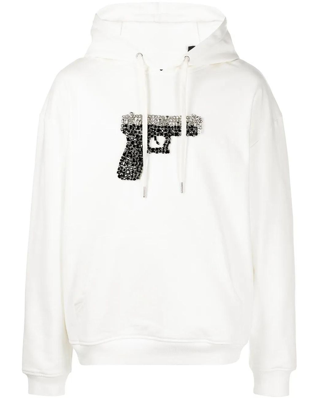 God's Masterful Children White Triggered Crystal-Embellished Hoodie for men