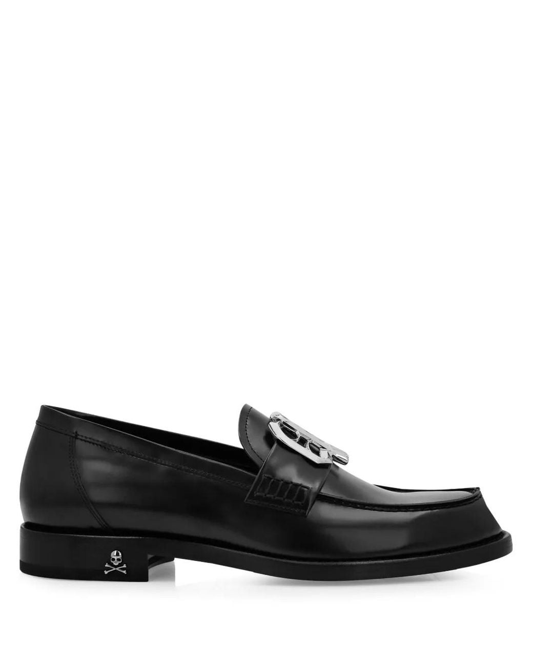 Philipp Plein Black Logo-Plaque Leather Loafers