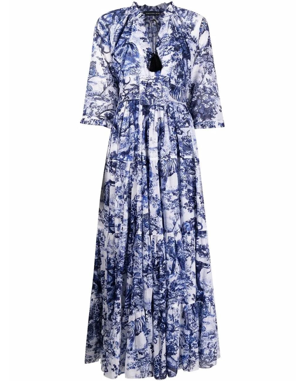 Samantha Sung Blue Embroidered Midi Shift Dress