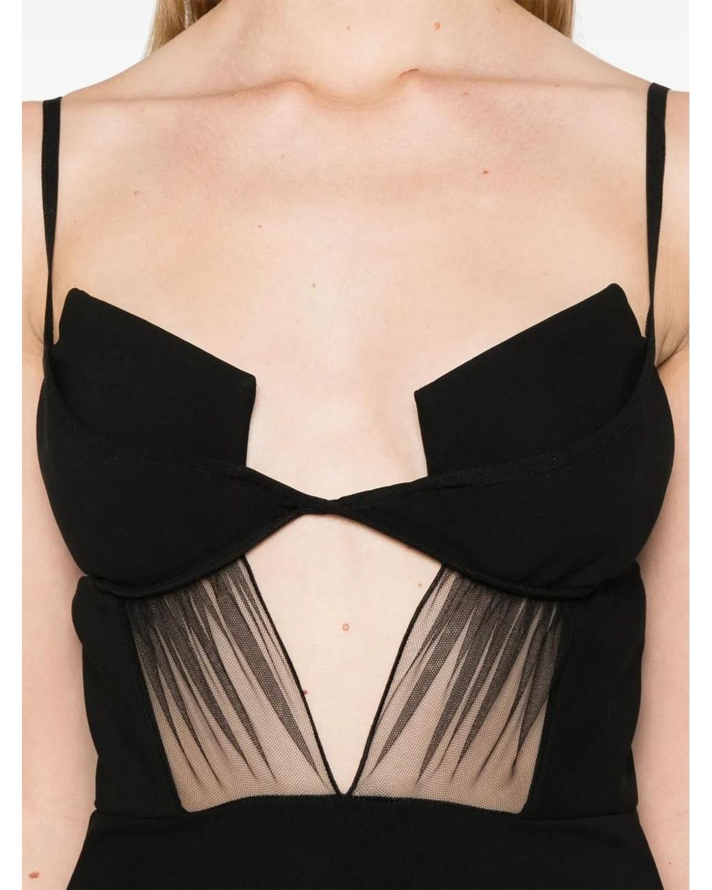 Nensi Dojaka Black Cut-Out Mesh Mini Crepe Dress