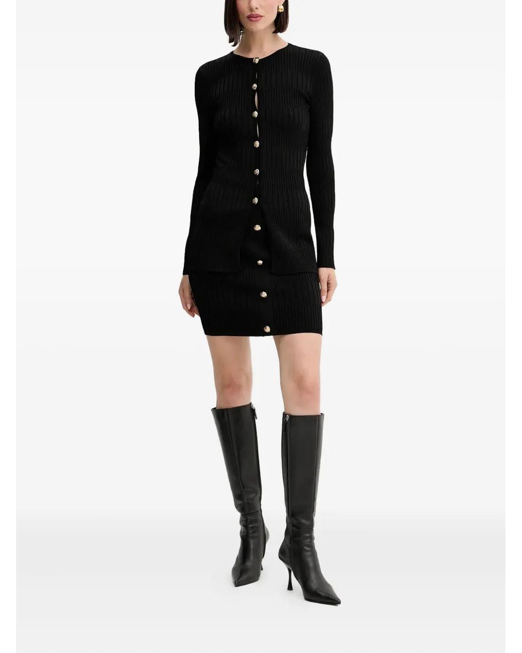 MARCIANO BY GUESS Black Button Ribbed Cardigan