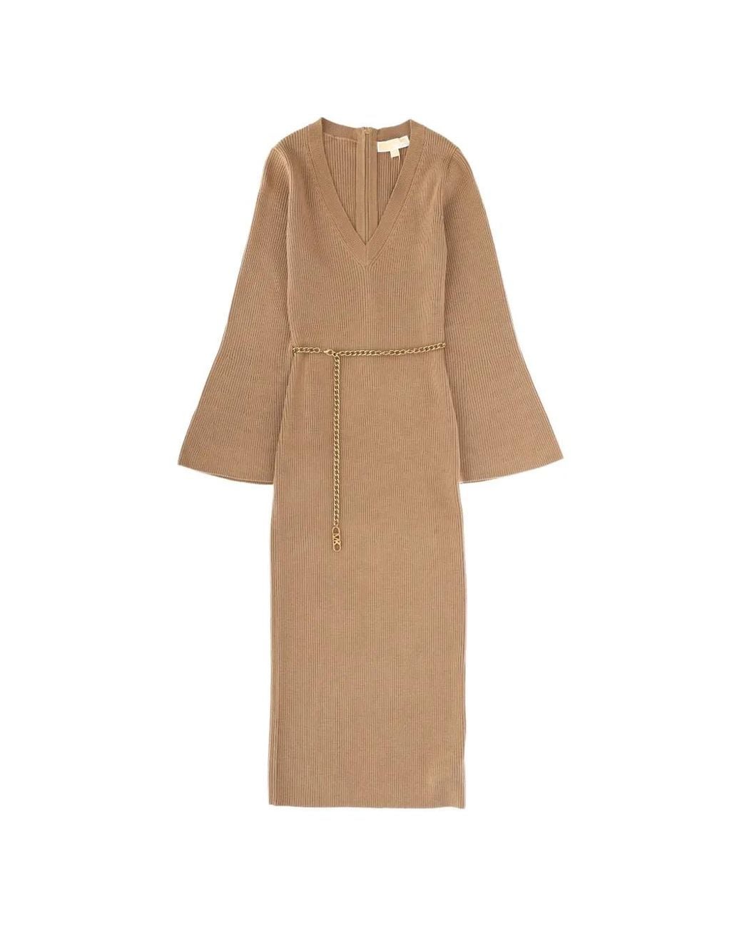MICHAEL Michael Kors Natural V-Neck Chain-Detail Maxi Dress