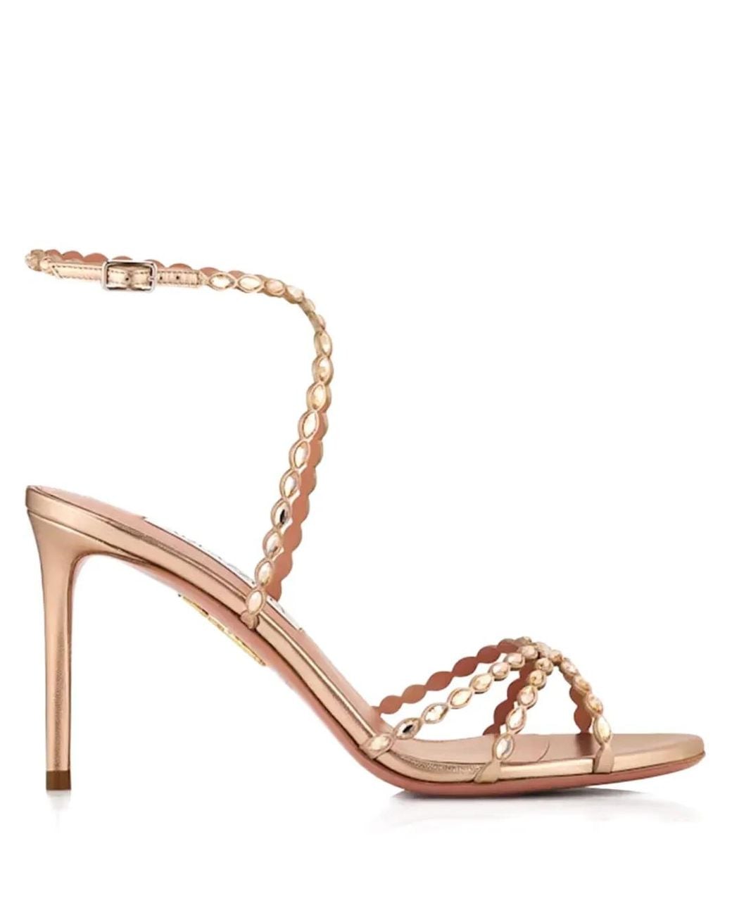 Aquazzura Pink 85Mm Love Struck Scalloped Strap Metallic Sandals