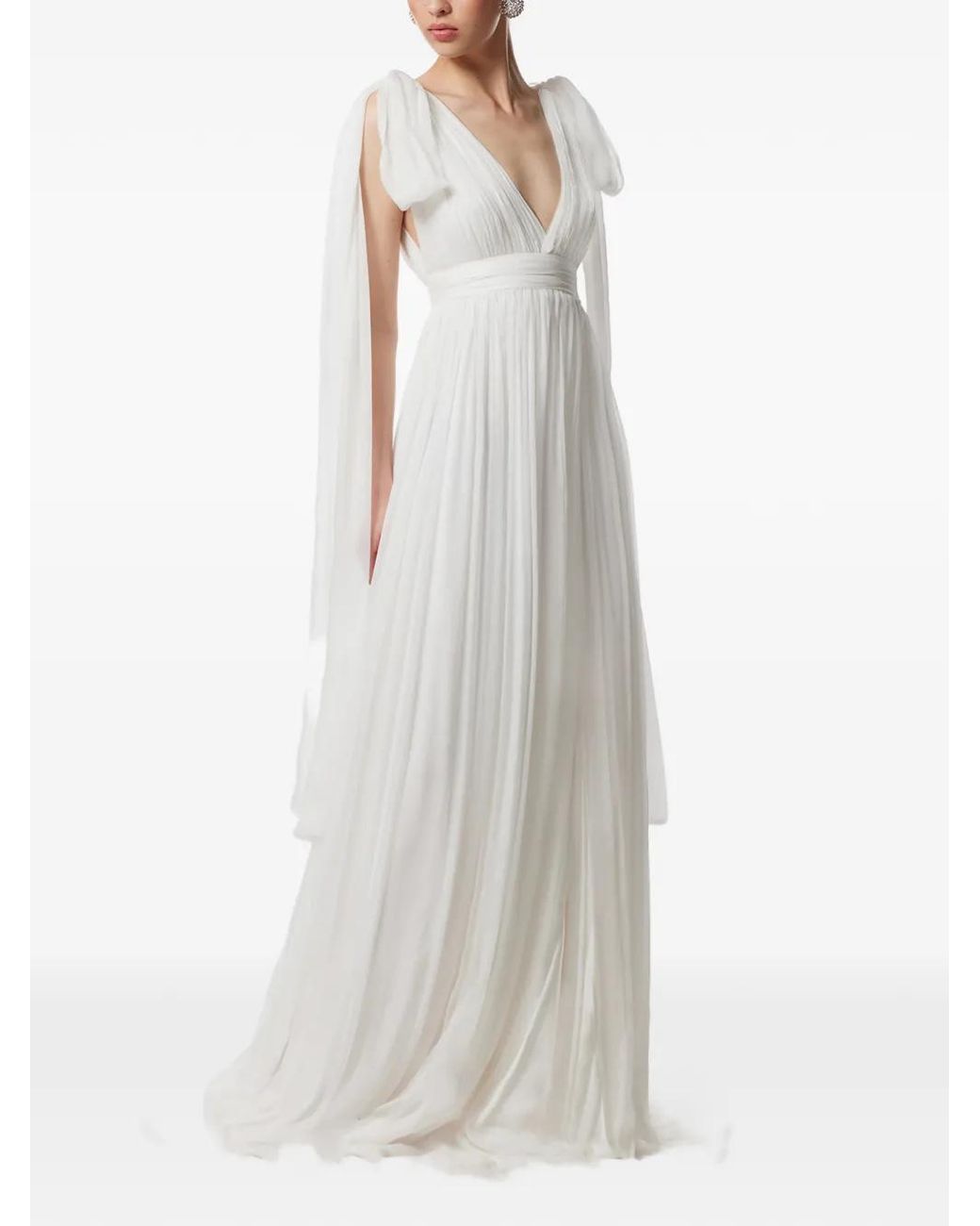 Framboise White Savana V-Neck Silk Maxi Dress