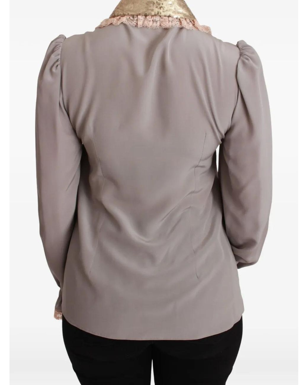 Dolce & Gabbana Gray Lace-Trimmed Sequin-Collar Shirt