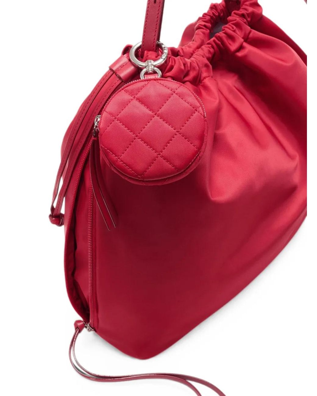 MZ Wallace Red Waverly Drawstring Bucket Bag