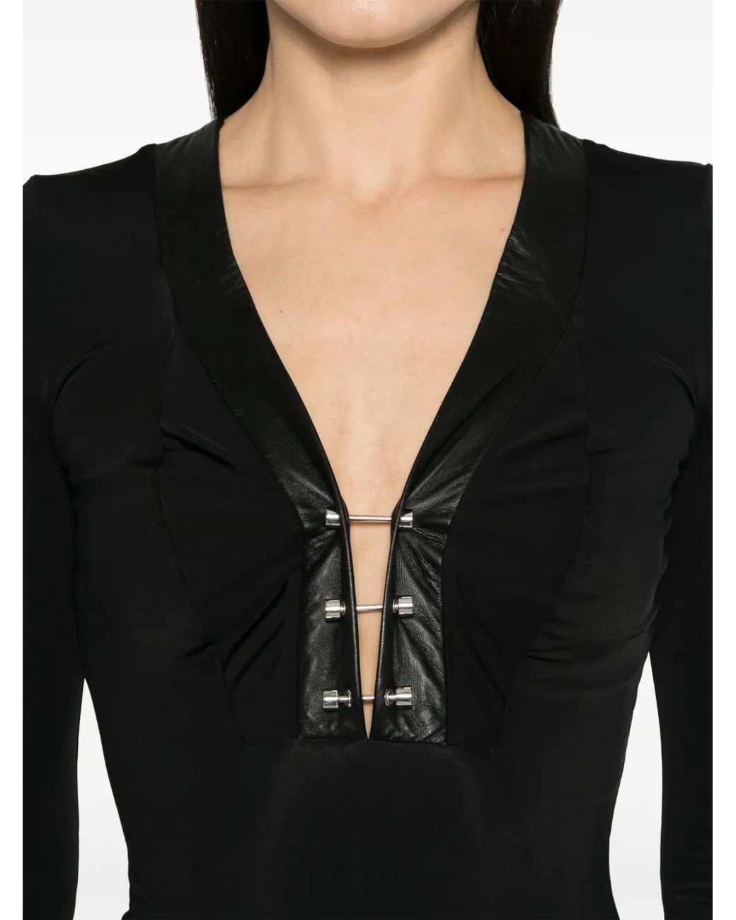 MITILIANE COUTURE Black Piercing-Detail Bodysuit