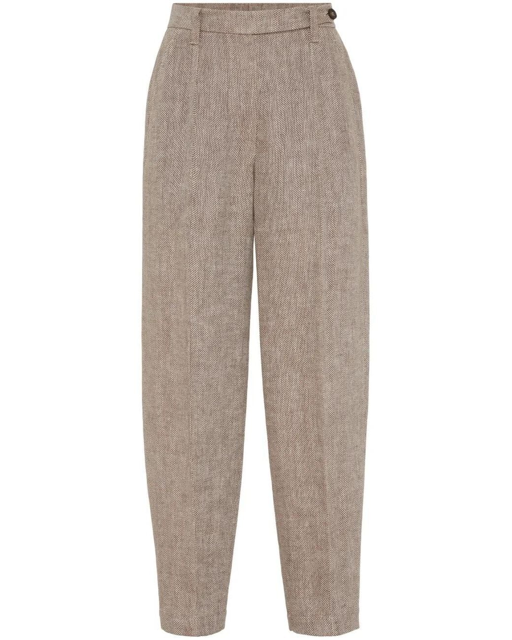 Brunello Cucinelli Natural Tailored Linen Trousers