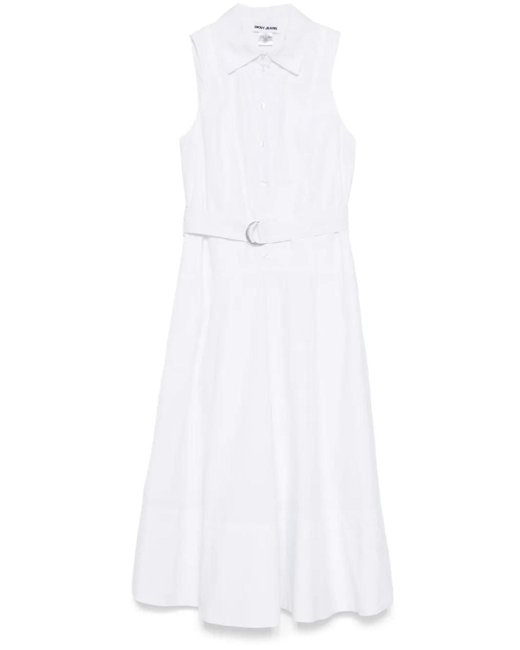 DKNY White Drop-Waist Midi Dress
