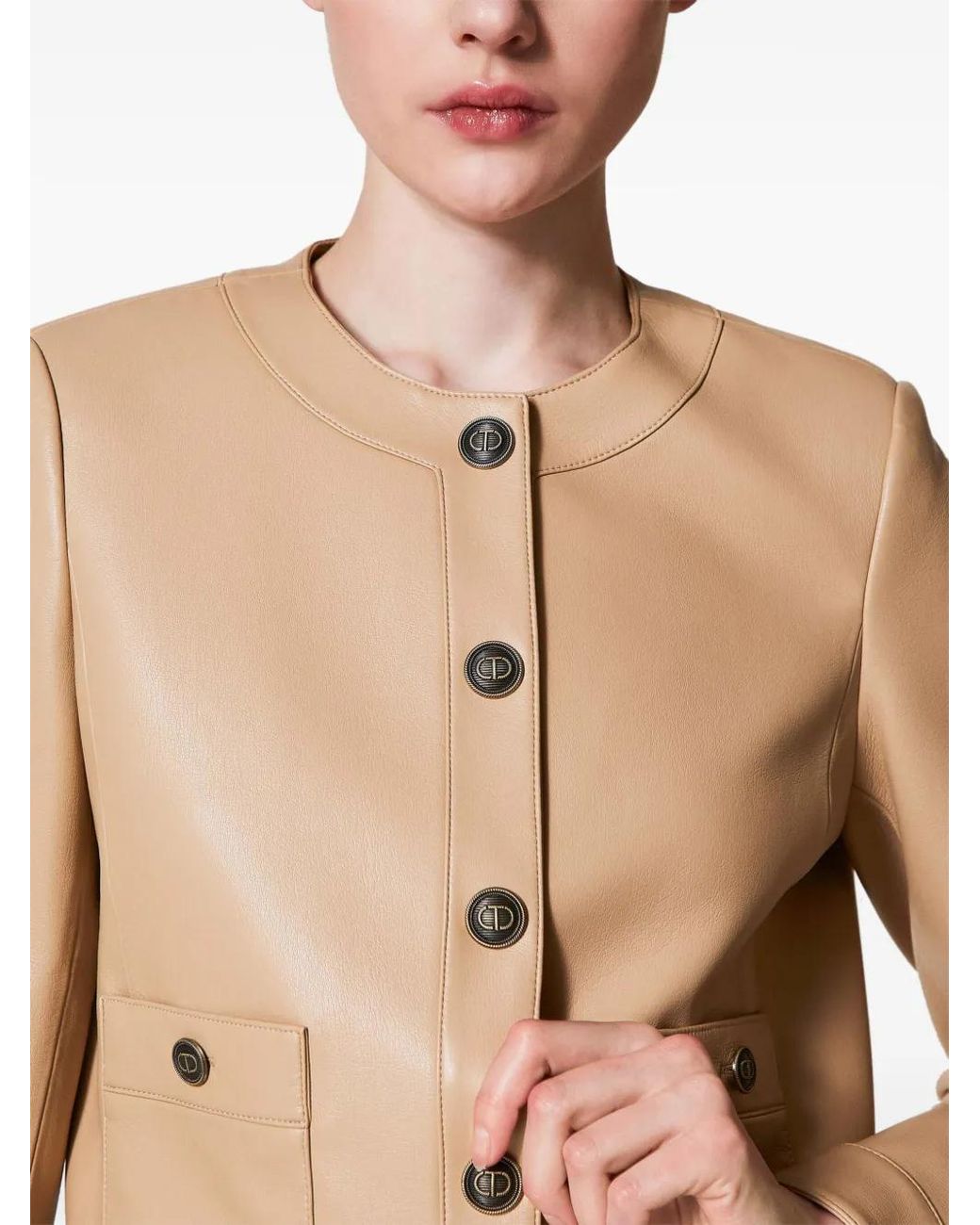 Twinset Natural Nappa Effect Jacket With Oval-T Buttons