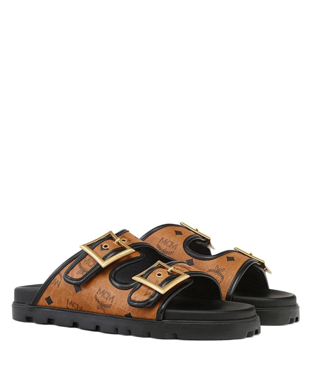 MCM Brown Visetos-Canvas Sandals