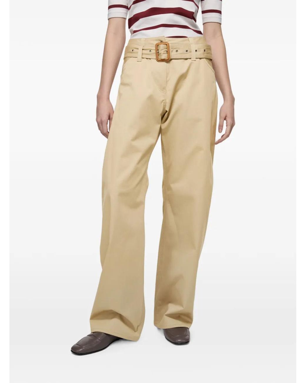 Acne Natural Twill Trousers With Belt