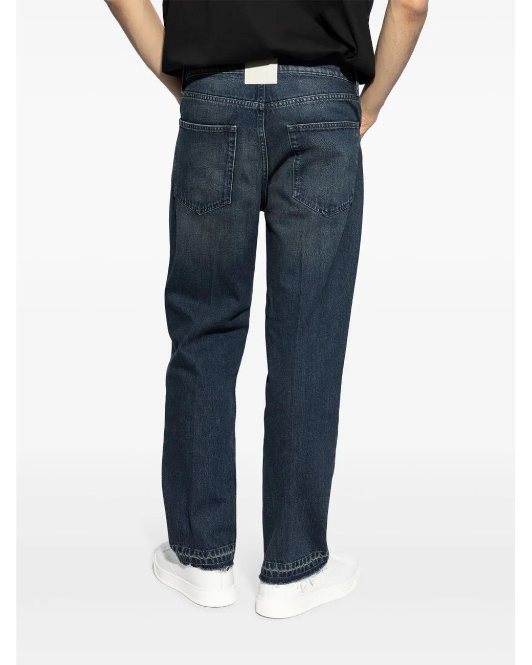 Lanvin Blue Logo-Patch Cotton Jeans for men